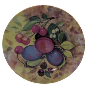 Vintage Godinger Salad Plate Email De Limoges Still Life‎ Fruit Plums Decorative